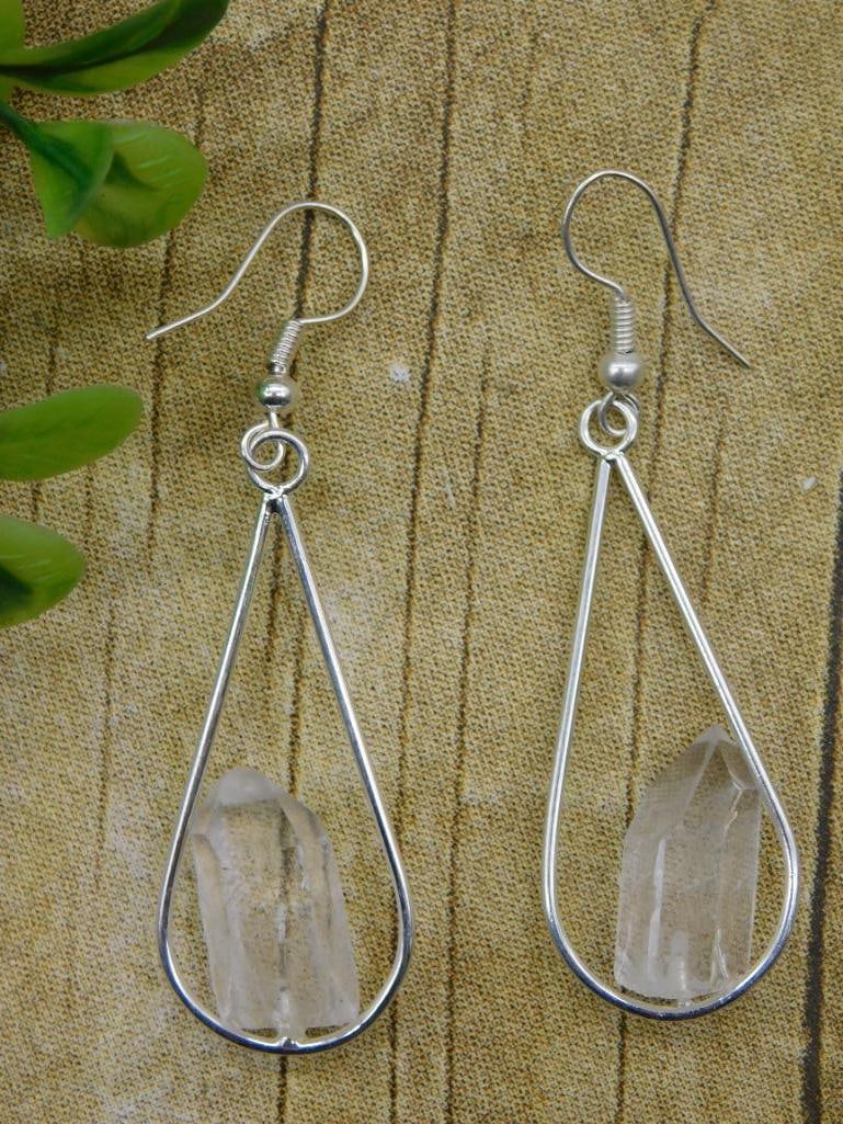 QUARTZ EARRINGS ROCK STONE LAPIDARY SPECIMEN: QUARTZ EARRINGS ROCK STONE LAPIDARY SPECIMEN