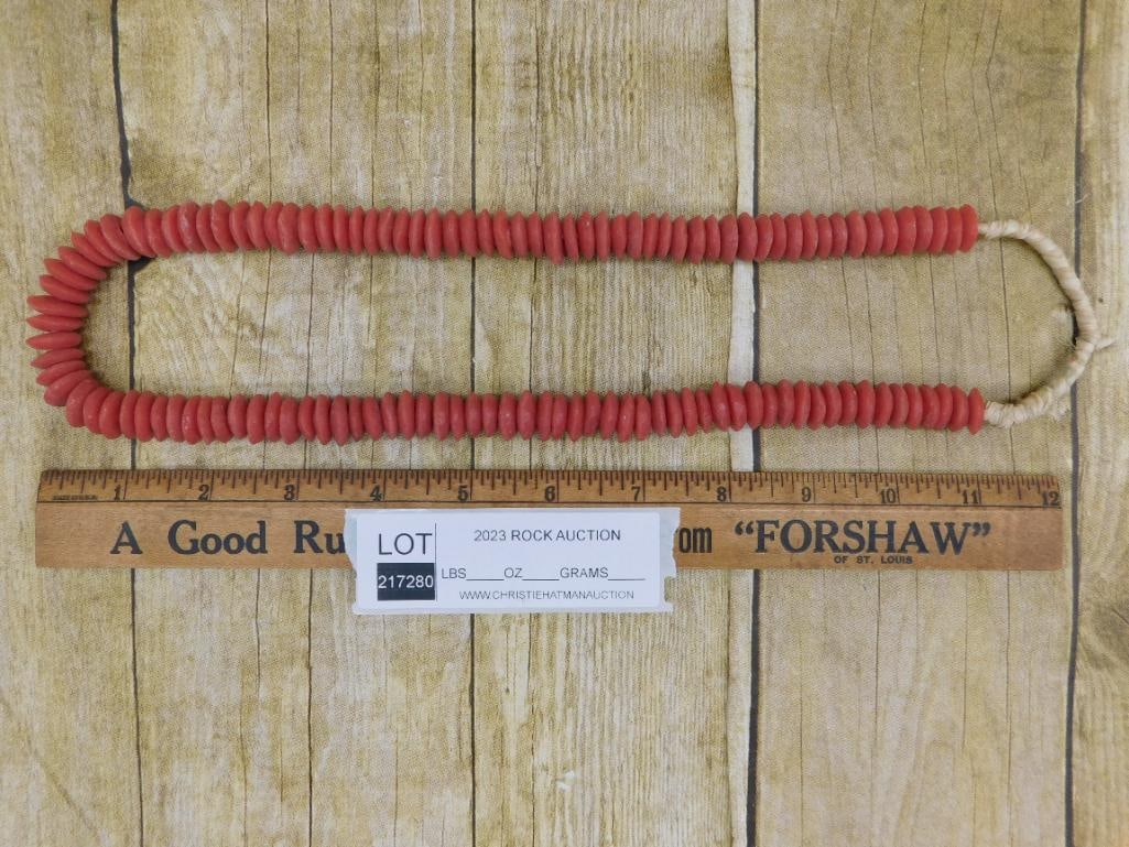 RED DISC AFRICAN TRADE BEAD NECKLACE - 2