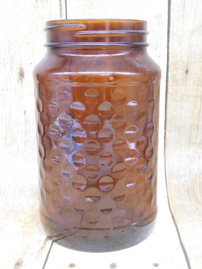 BROWN DOT GLASS JAR VINTAGE ANTIQUE: BROWN DOT GLASS JAR VINTAGE ANTIQUE