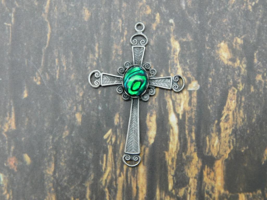 ABALONE CROSS PENDANT ROCK STONE LAPIDARY SPECIMEN: ABALONE CROSS PENDANT ROCK STONE LAPIDARY SPECIMEN
