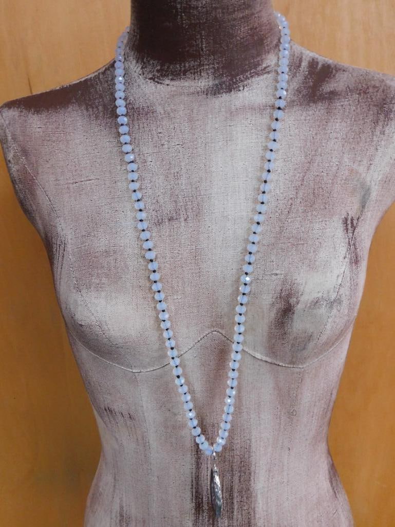 HATMAN ORIGINAL GEODE SLICE ON SPARKLE BEAD NECKLACE: HATMAN ORIGINAL GEODE SLICE ON SPARKLE BEAD NECKLACE