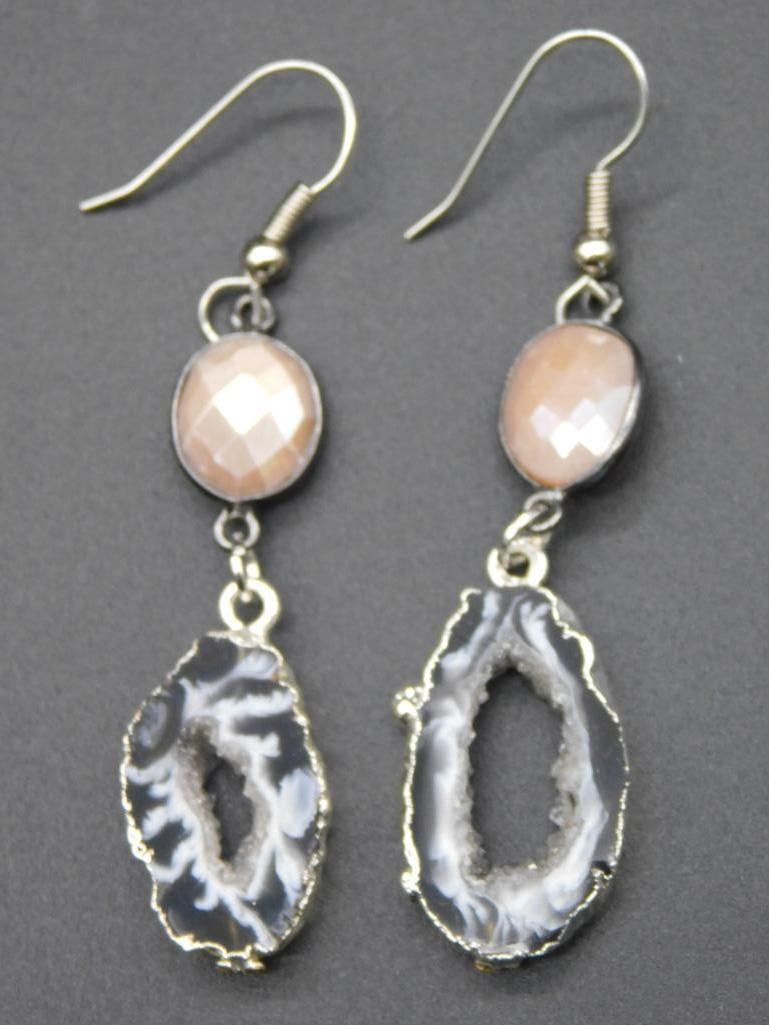 GEODE SLICE EARRINGS ROCK STONE LAPIDARY SPECIMEN: GEODE SLICE EARRINGS ROCK STONE LAPIDARY SPECIMEN