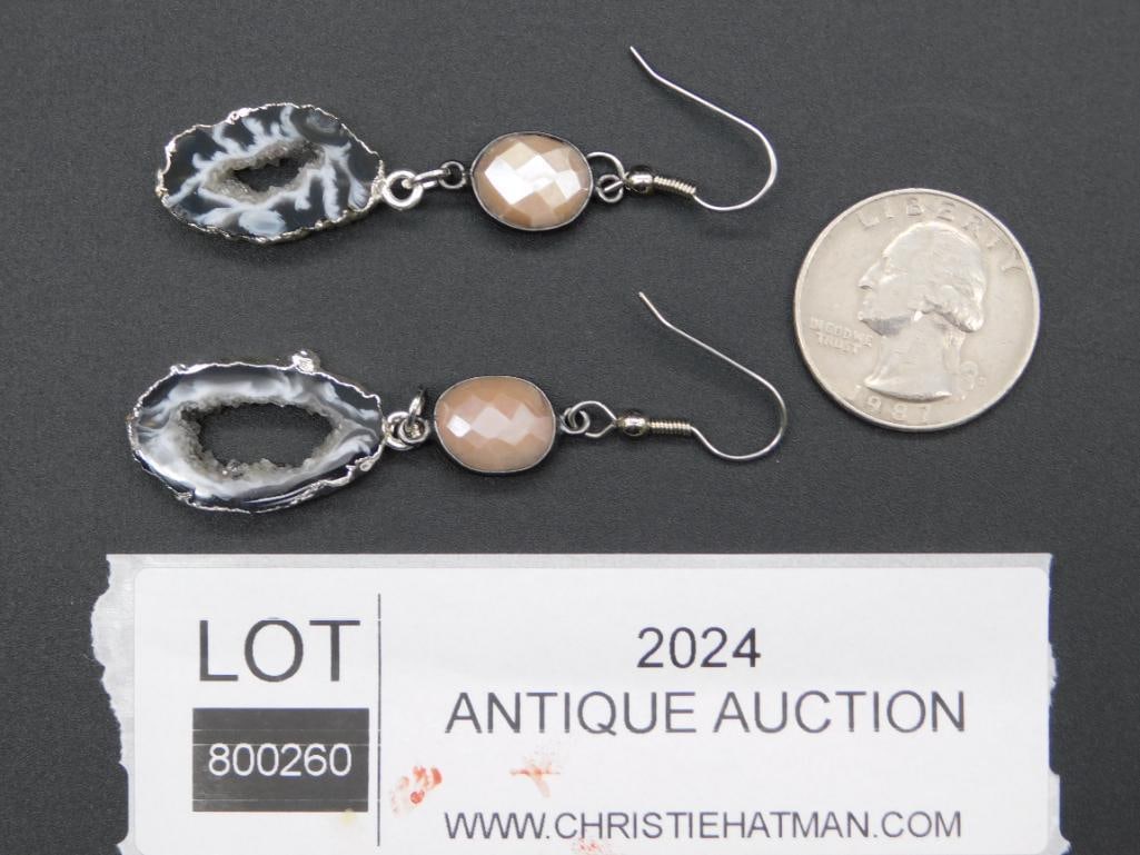 GEODE SLICE EARRINGS ROCK STONE LAPIDARY SPECIMEN - 2