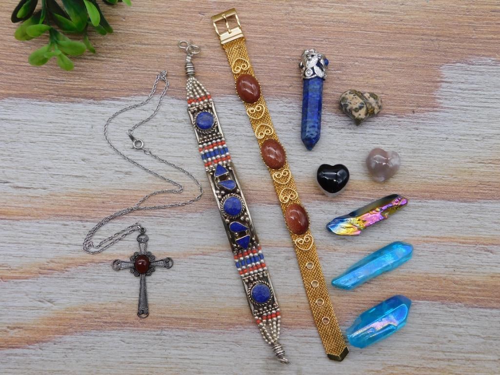 MIXED JEWELRY LOT ROCK STONE LAPIDARY SPECIMEN: MIXED JEWELRY LOT ROCK STONE LAPIDARY SPECIMEN