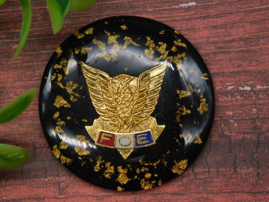 FOE Eagle Black and Gold Emblem Cabochon: FOE Eagle Black and Gold Emblem Cabochon