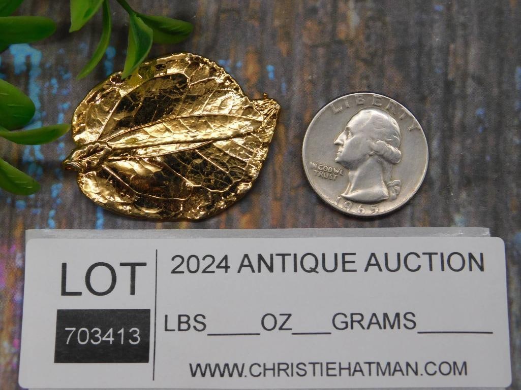 Gold Leaf-Shaped Pin/Brooch - 2