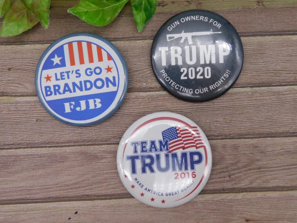 Set of 3 Political Campaign Buttons Trump Themes: Set of 3 Political Campaign Buttons Trump Themes