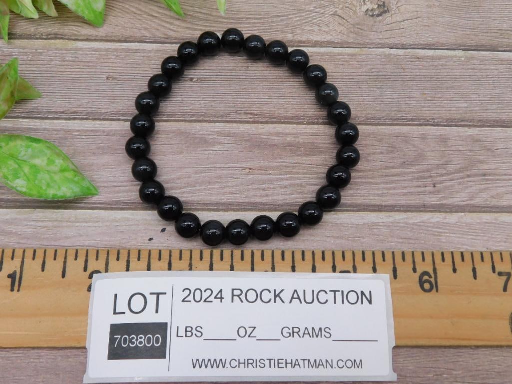 Black Beaded Stretch Bracelet with Round Beads - 2