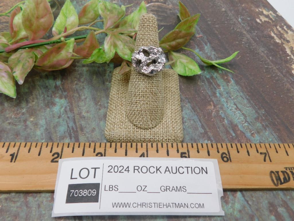 Silver-Toned Ring with Rough Nugget Design - 3