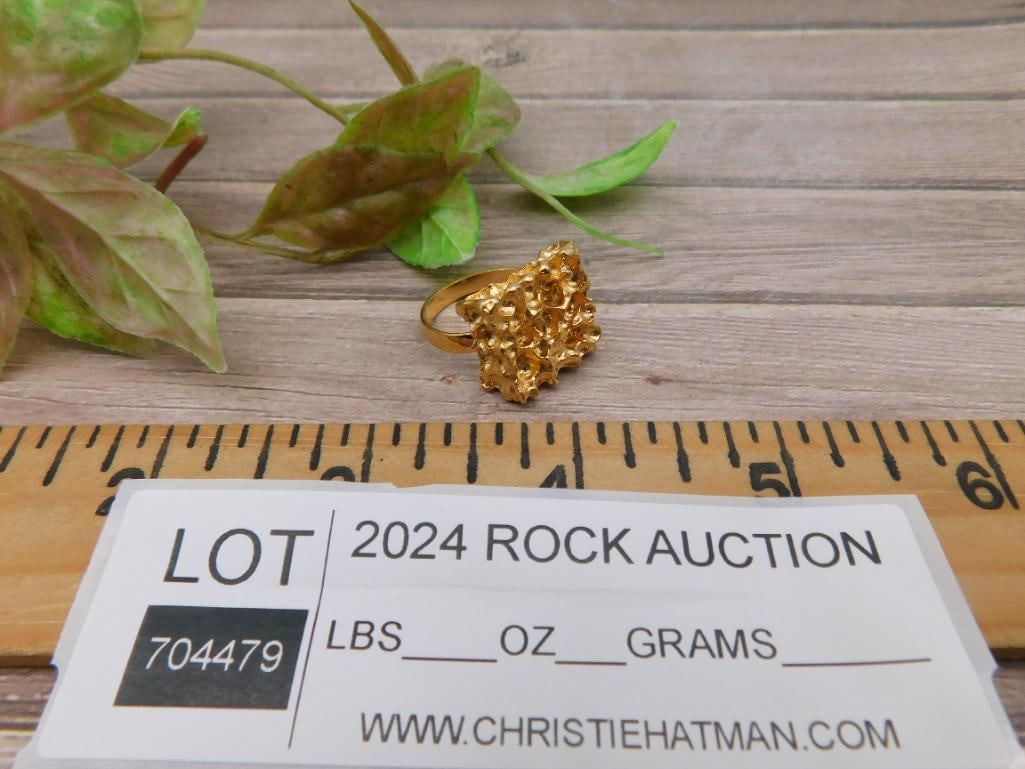 Gold Tone Textured Ring Design - 3