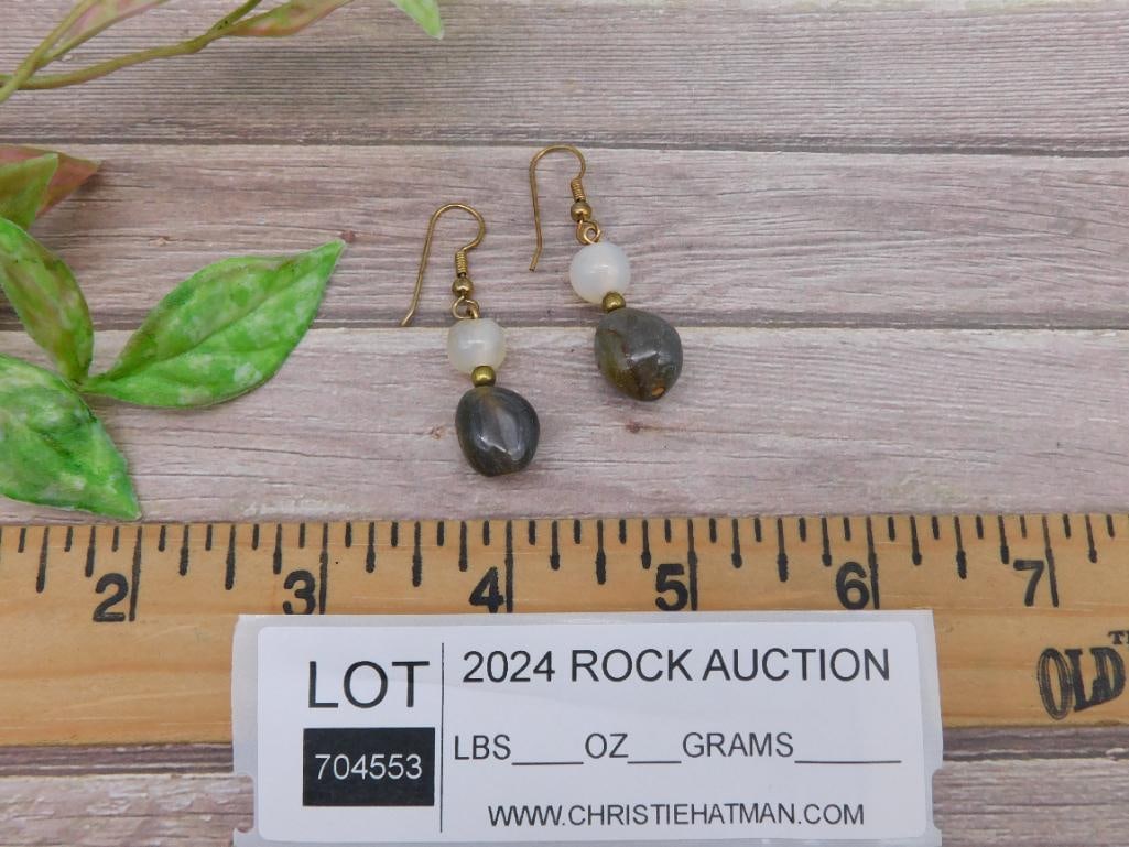 Beaded Dangle Earrings with Stone Accents - 2
