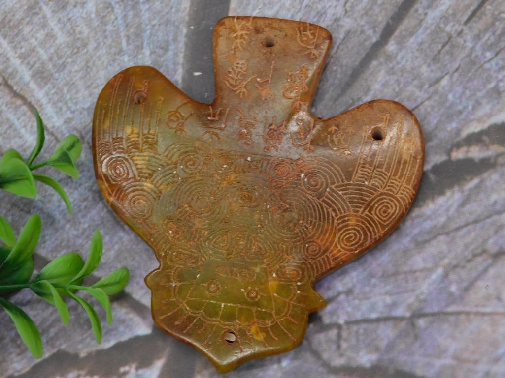 Carved Stone Decorative Pendant with Geometric Patterns (1 of 3)