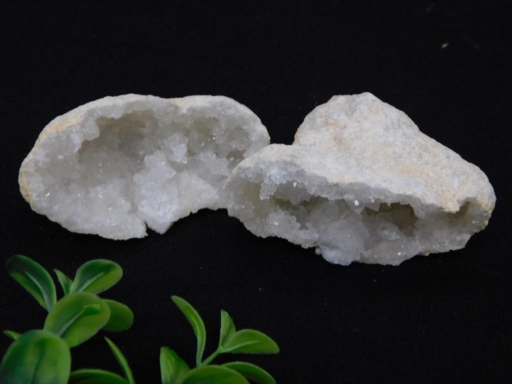 Two Halved Quartz Geodes With Crystalline Interiors Rock Stone Lapidary Specimen: Two Halved Quartz Geodes With Crystalline Interiors Rock Stone Lapidary Specimen