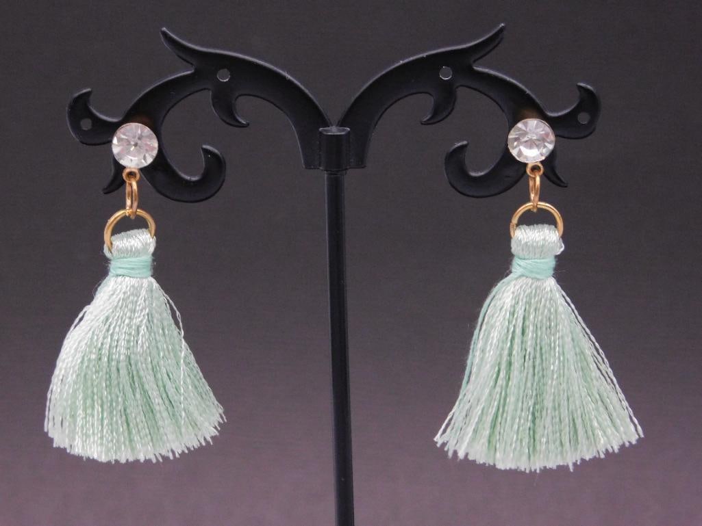 Gold-Tone and Pale Green Tassel Earrings: Gold-Tone and Pale Green Tassel Earrings