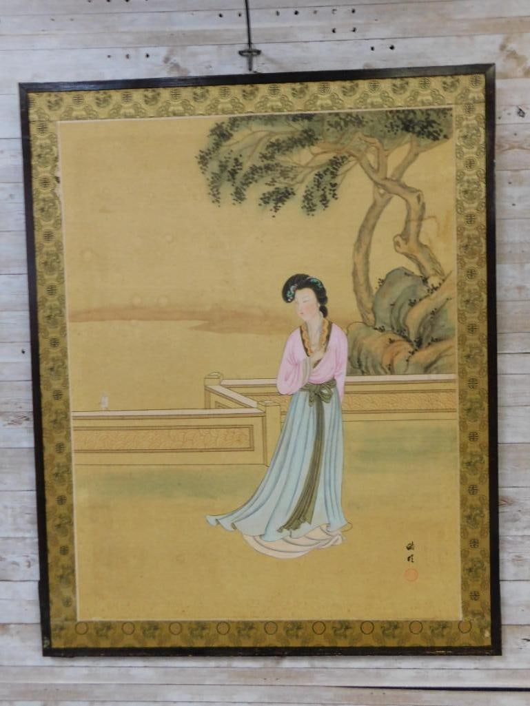 FRAMED TRADITIONAL EAST ASIAN SCENE VINTAGE ANTIQUE: FRAMED TRADITIONAL EAST ASIAN SCENE VINTAGE ANTIQUE