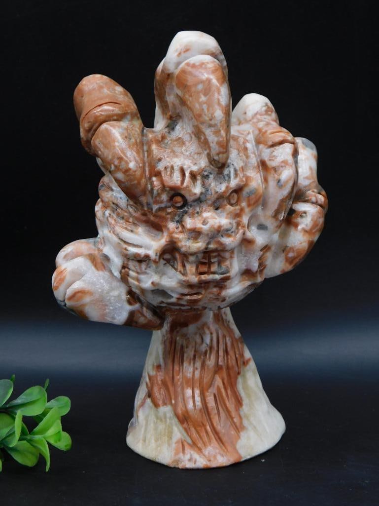 CARVED SUNSTONE DRAGON HEAD AND CLAW ROCK STONE LAPIDARY SPECIMEN (1 of 3)