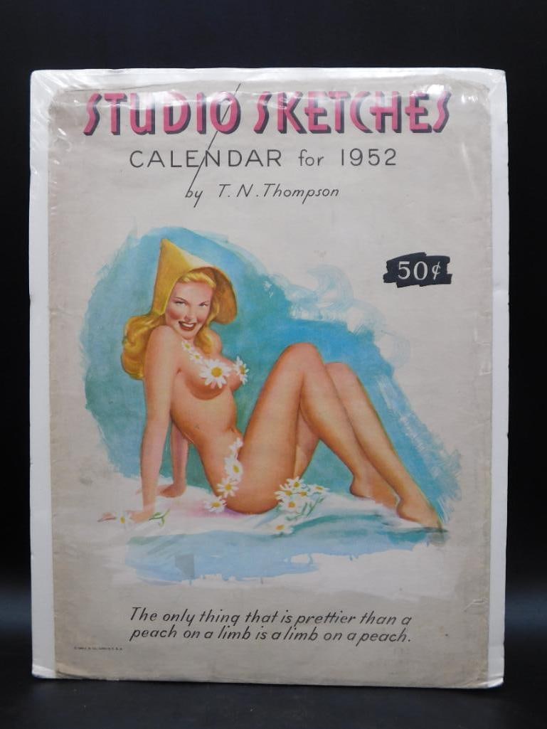 1952 VINTAGE STUDIO SKETCHES PIN-UP GIRL CALENDAR BY TN THOMPSON: 1952 VINTAGE STUDIO SKETCHES PIN-UP GIRL CALENDAR BY TN THOMPSON
