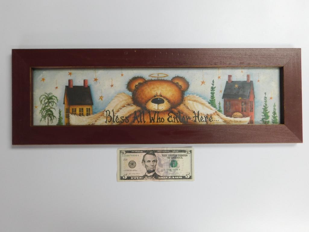 Framed Artwork With Bear and Blessing Text: Framed Artwork With Bear and Blessing Text