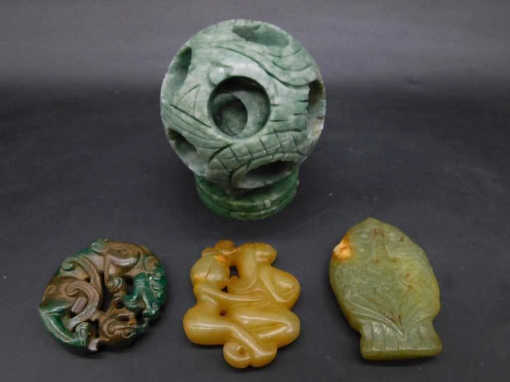 CARVED JADE PIECES VINTAGE ANTIQUE (1 of 4)