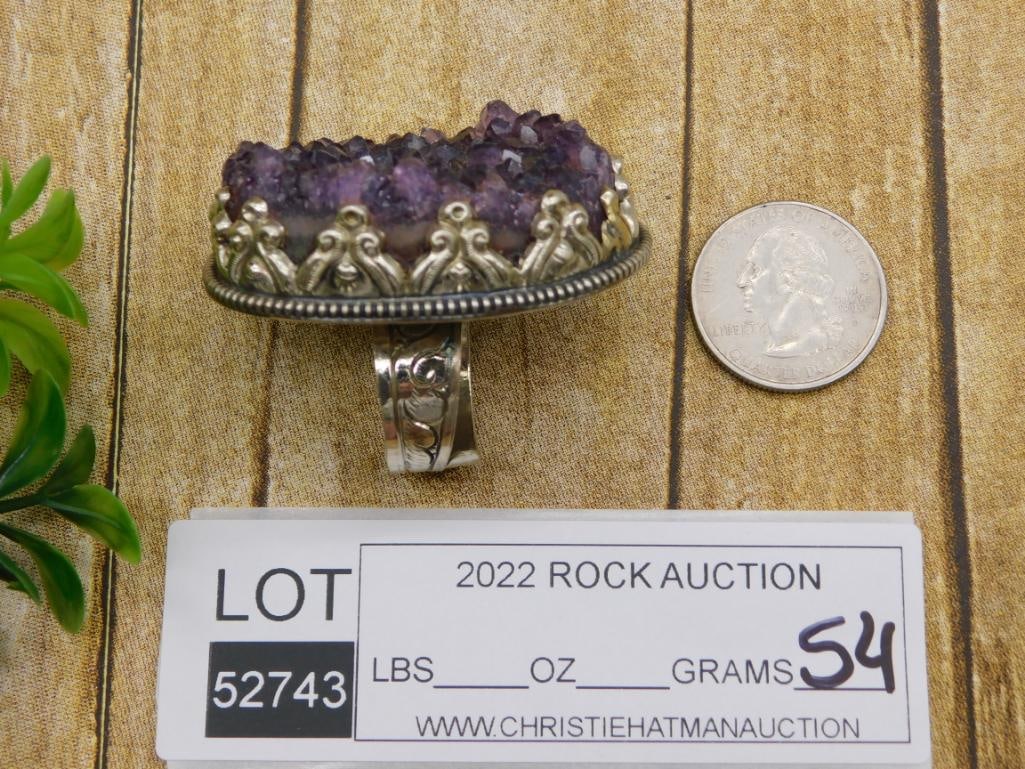 AMETHYST ADJUSTABLE RING ROCK STONE LAPIDARY SPECIMEN - 4