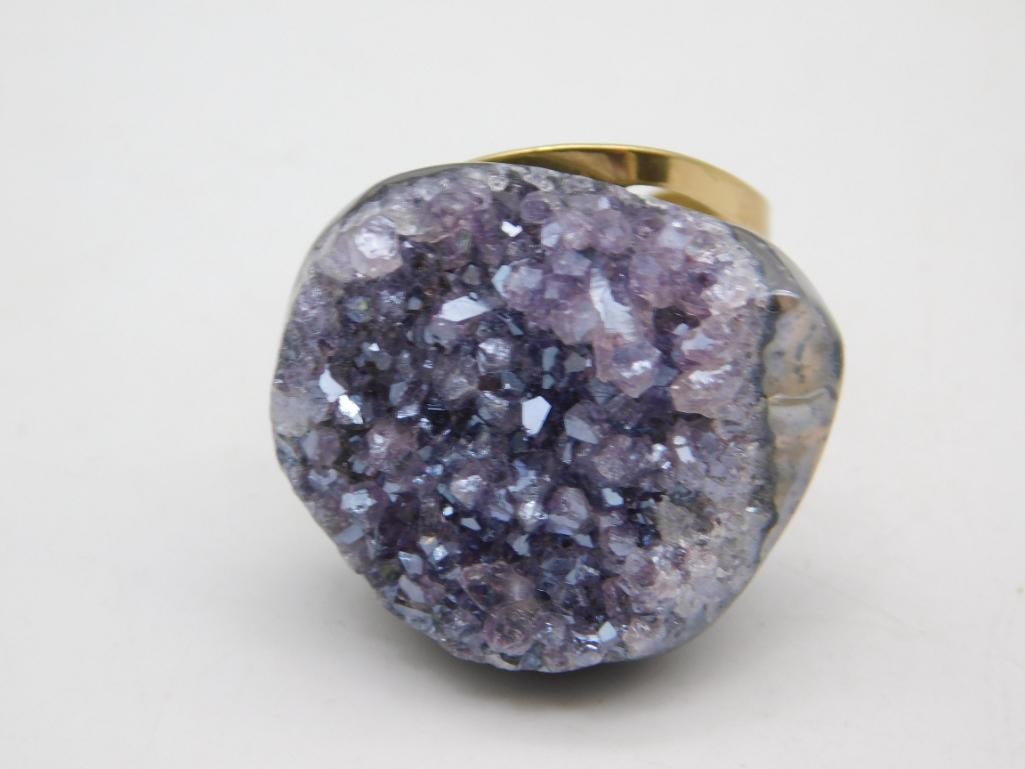 DRUZY AMETHYST ADJUSTABLE RING ROCK STONE LAPIDARY SPECIMEN - 3