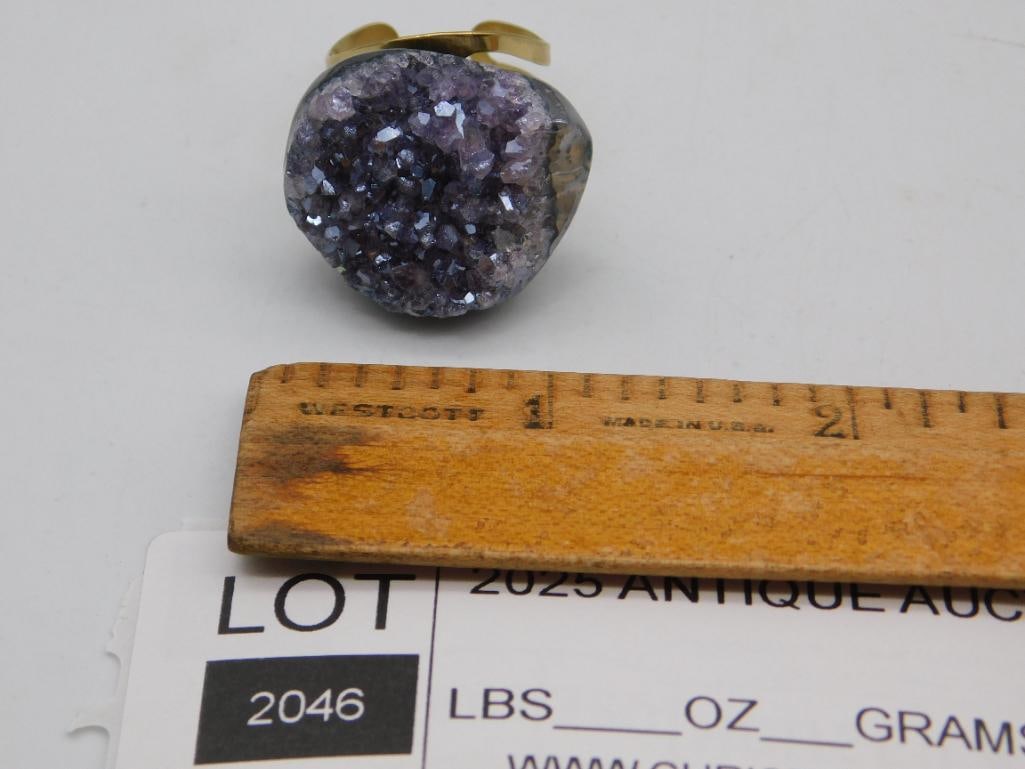 DRUZY AMETHYST ADJUSTABLE RING ROCK STONE LAPIDARY SPECIMEN - 4