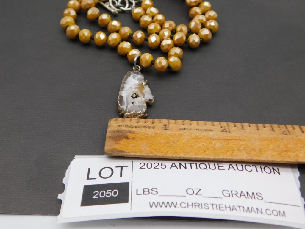 GEODE SLICE PENDANT ON SPARKLE BEAD NECKLACE - 4