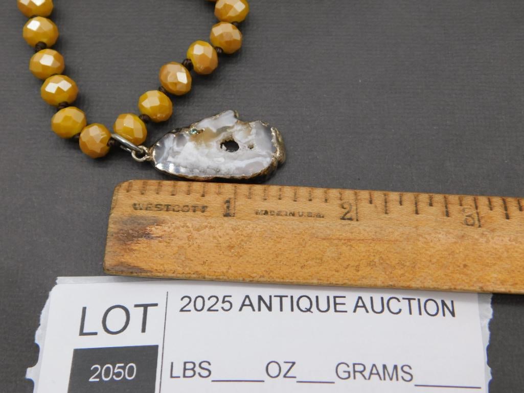 GEODE SLICE PENDANT ON SPARKLE BEAD NECKLACE - 5