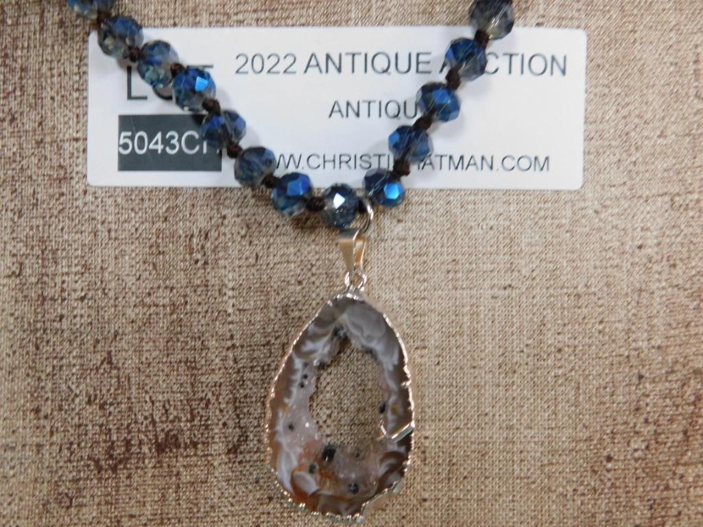 GEODE SLICE PENDANT ON SPARKLE BEAD NECKLACE - 5