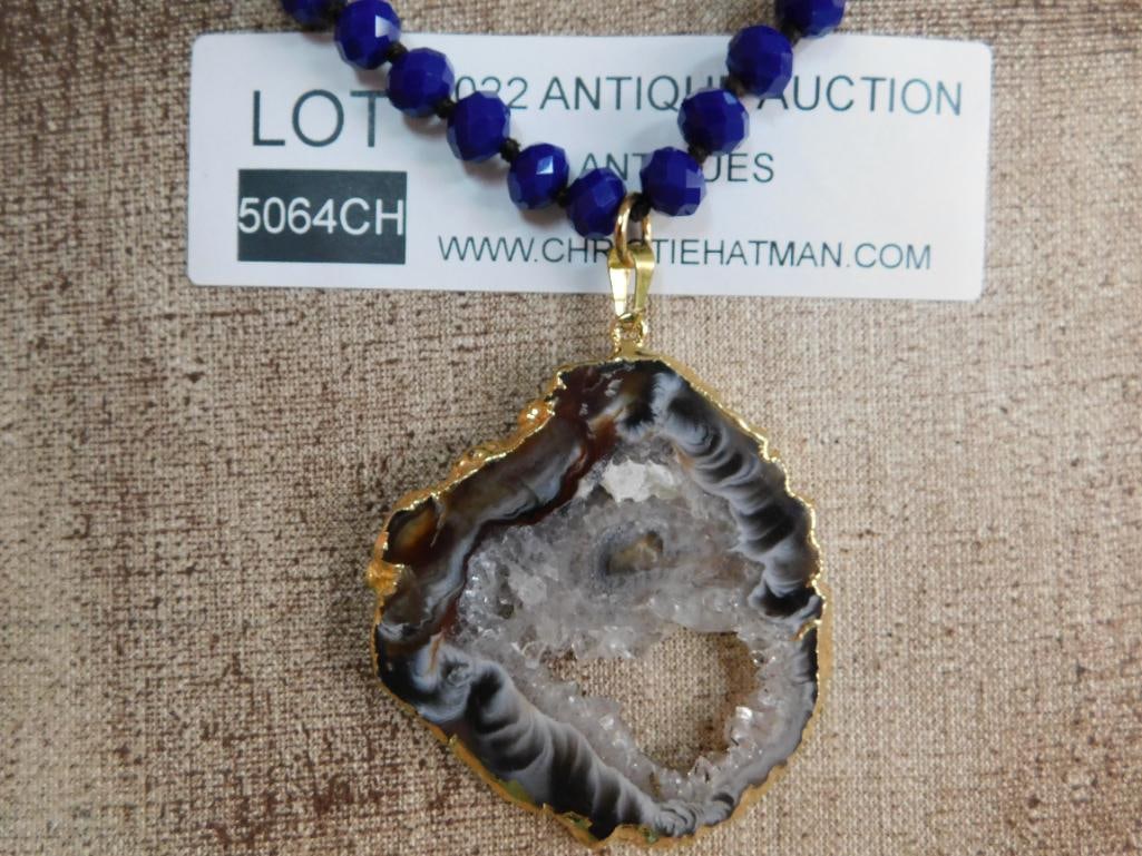GEODE SLICE PENDANT ON SPARKLE BEAD NECKLACE - 4