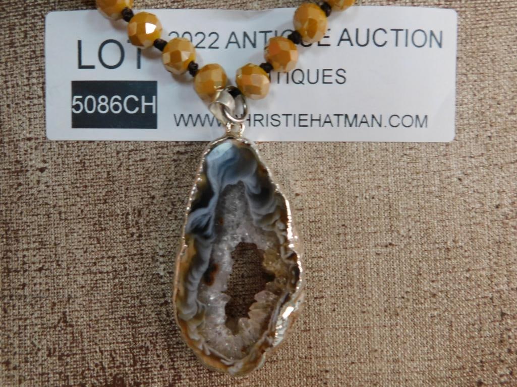 GEODE SLICE PENDANT ON SPARKLE BEAD NECKLACE - 5