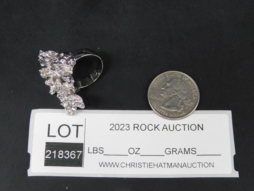 SILVER TONE RING ROCK STONE LAPIDARY SPECIMEN - 2