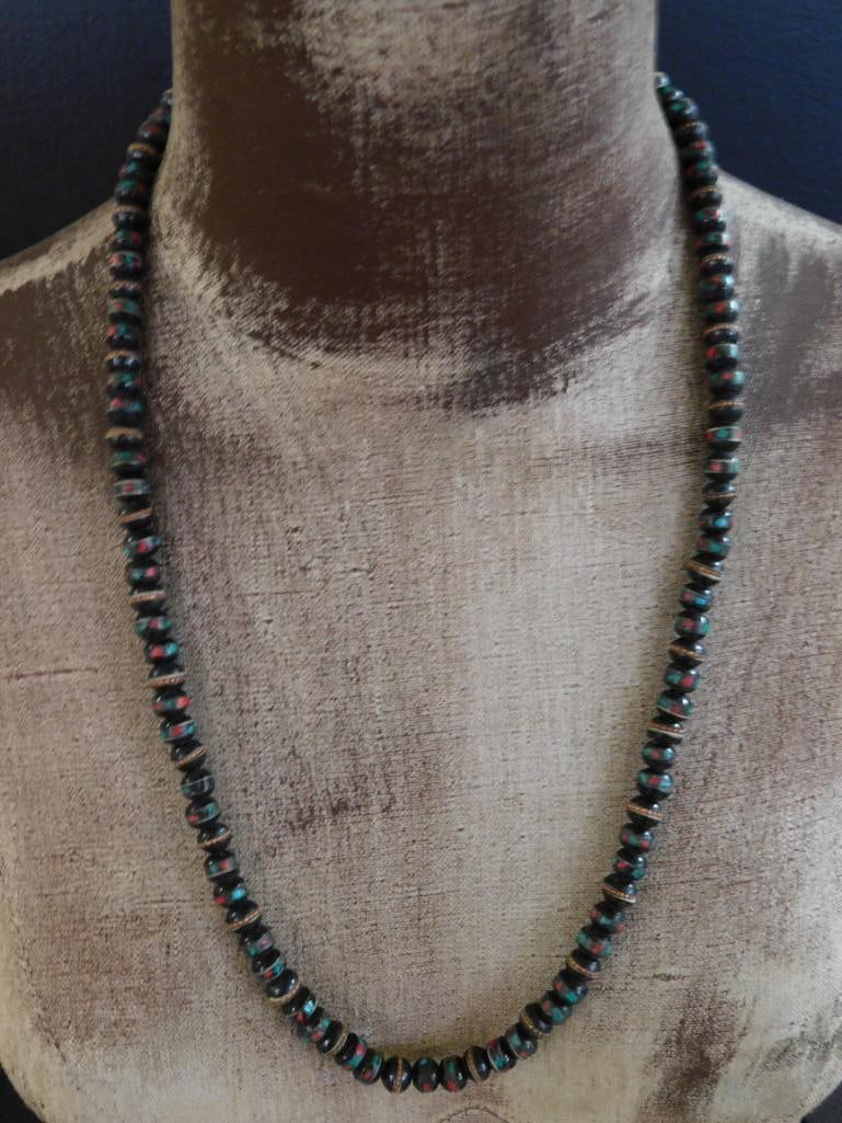 AFRICAN TRADE BEADS WITH STONE INLAY: AFRICAN TRADE BEADS WITH STONE INLAY