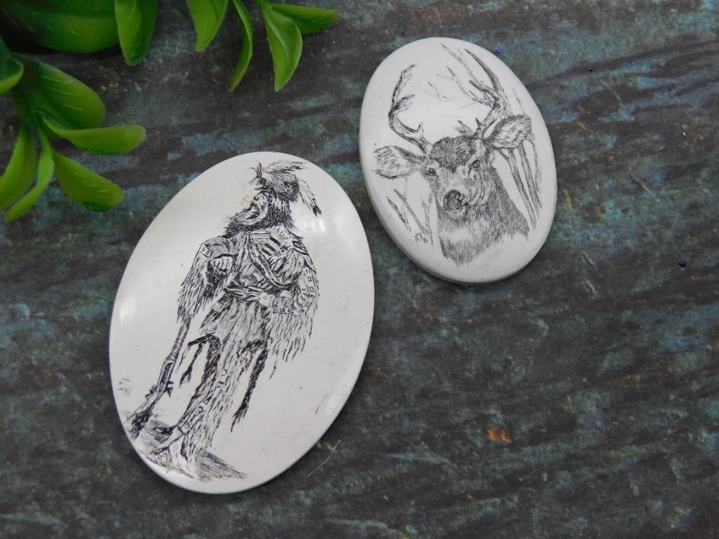 SCRIMSHAW CABOCHONS ROCK STONE LAPIDARY SPECIMEN: SCRIMSHAW CABOCHONS ROCK STONE LAPIDARY SPECIMEN