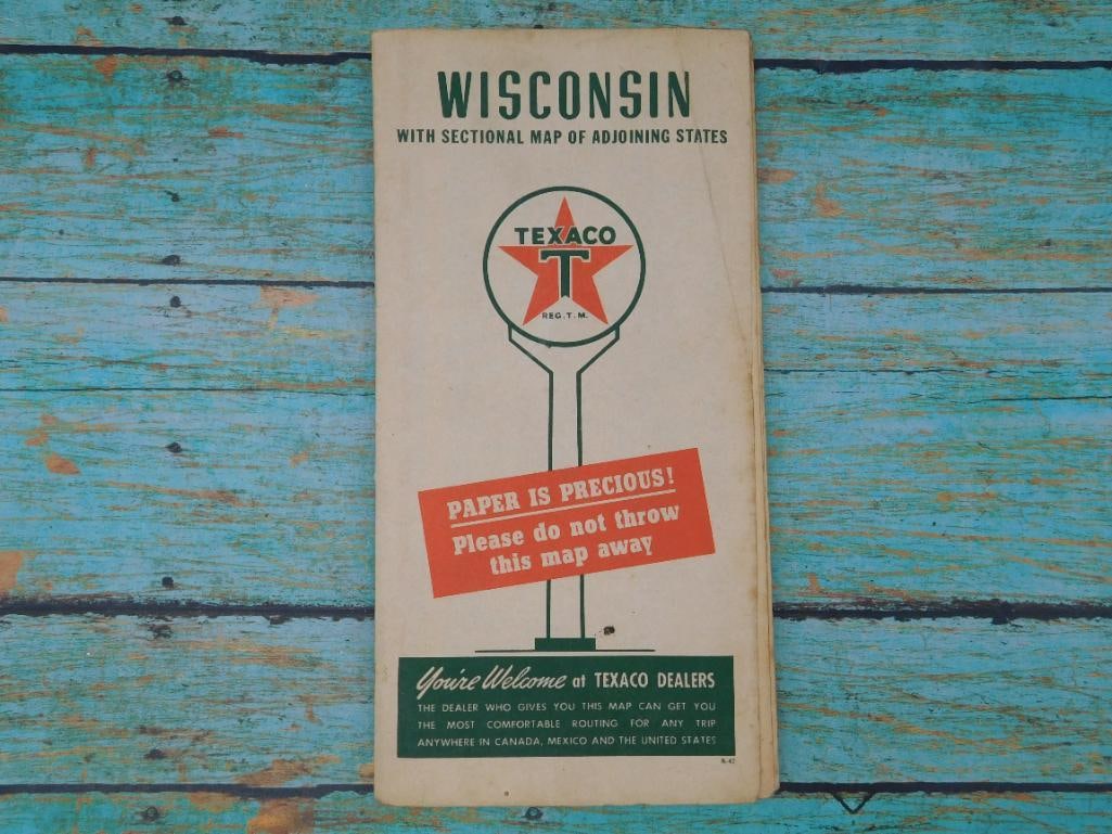 TEXACO WISCONSIN ROAD MAP VINTAGE ANTIQUE AUTOMOBILIA: TEXACO WISCONSIN ROAD MAP VINTAGE ANTIQUE AUTOMOBILIA