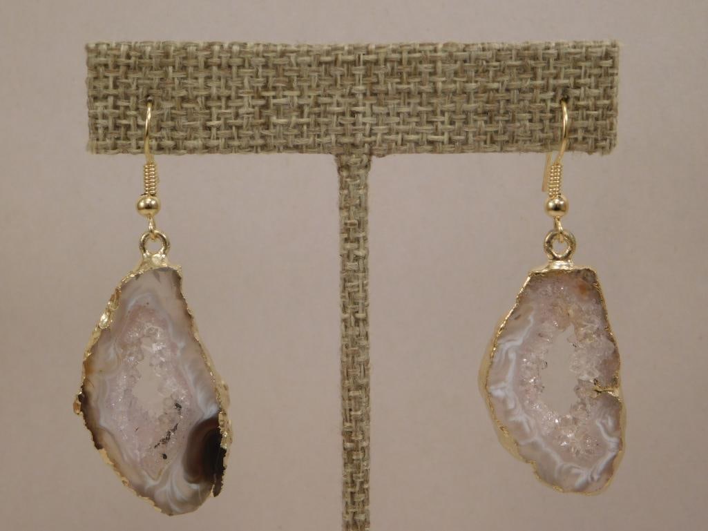 GEODE SLICE EARRINGS ROCK STONE LAPIDARY SPECIMEN: GEODE SLICE EARRINGS ROCK STONE LAPIDARY SPECIMEN