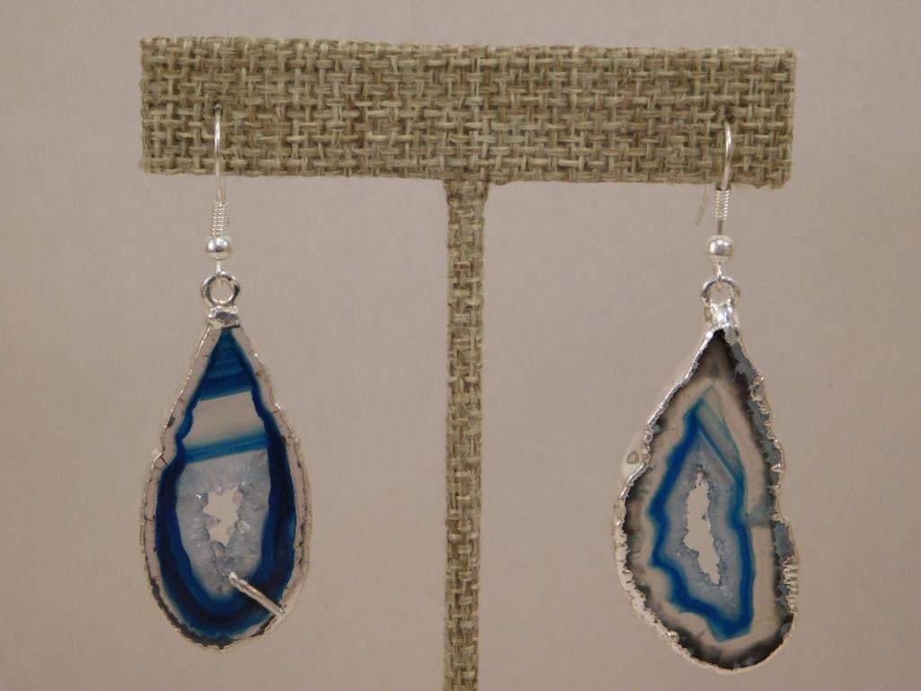 AGATE SLICE EARRINGS ROCK STONE LAPIDARAY SPECIMEN: AGATE SLICE EARRINGS ROCK STONE LAPIDARAY SPECIMEN