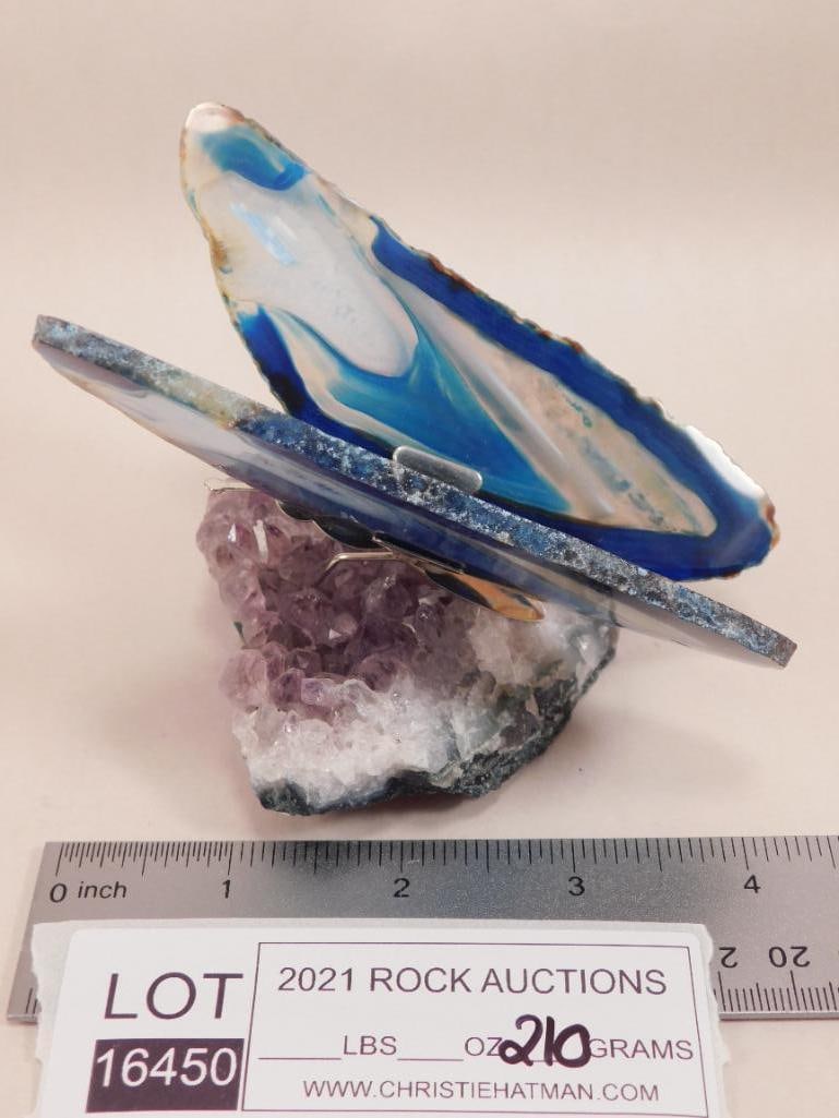 AGATE SLICE BUTTERFLY ON AMETHYST - 2