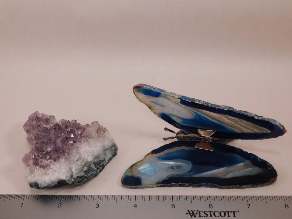 AGATE SLICE BUTTERFLY ON AMETHYST - 3