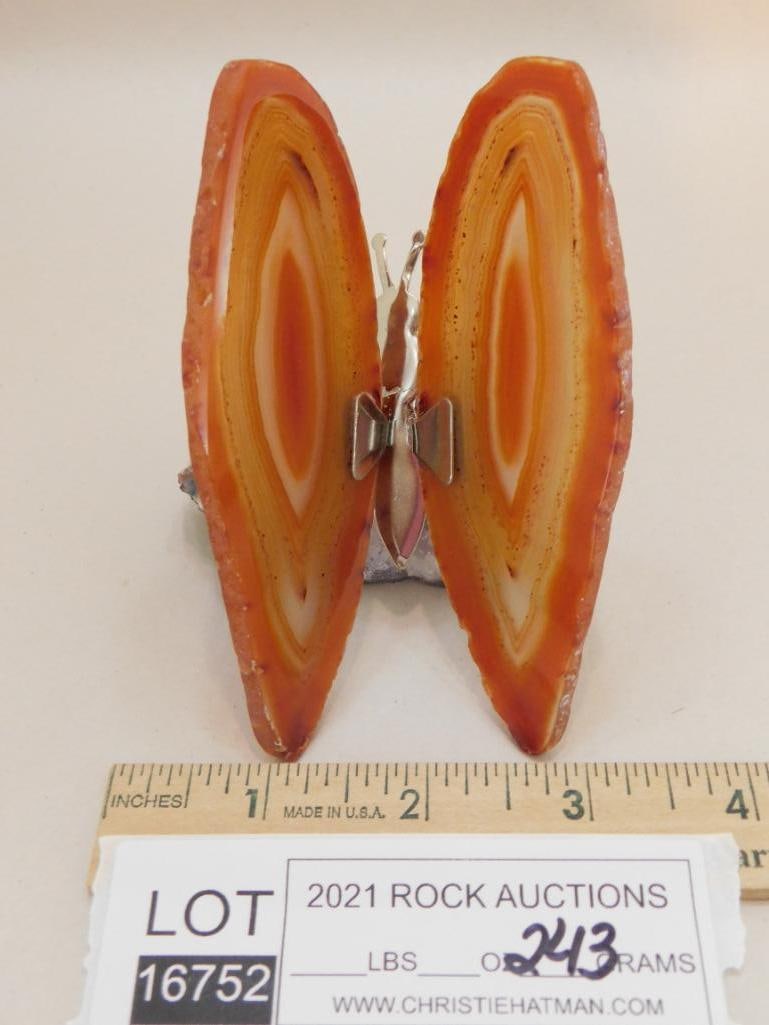 AGATE SLICE BUTTERFLY ON AMETHYST - 2