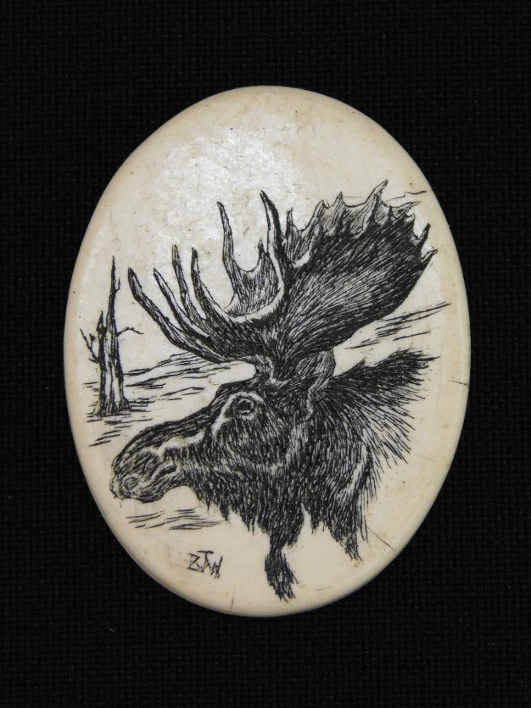 SCRIMSHAW CABOCHON ROCK STONE LAPIDARY SPECIMEN: SCRIMSHAW CABOCHON ROCK STONE LAPIDARY SPECIMEN