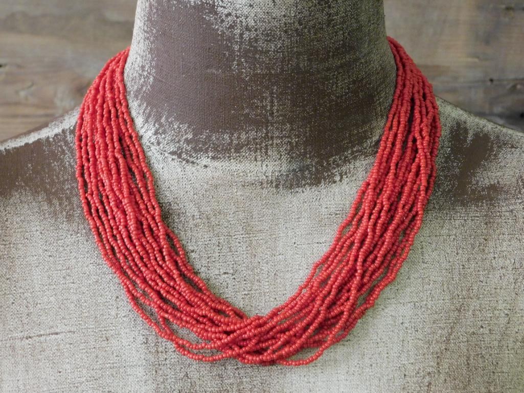 RED CORAL SEED BEAD NECKLACE ROCK STONE LAPIDARY SPECIMEN: RED CORAL SEED BEAD NECKLACE ROCK STONE LAPIDARY SPECIMEN