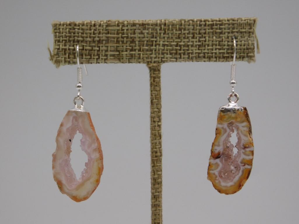 GEODE SLICE EARRINGS ROCK STONE LAPIDARY SPECIMEN: GEODE SLICE EARRINGS ROCK STONE LAPIDARY SPECIMEN