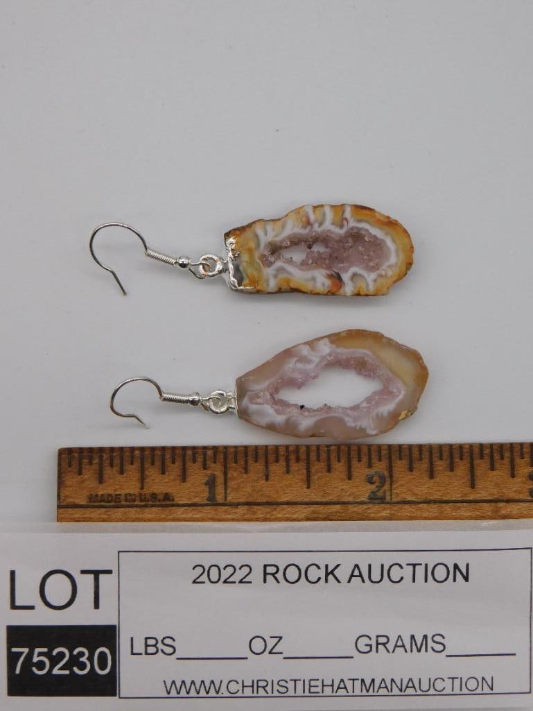 GEODE SLICE EARRINGS ROCK STONE LAPIDARY SPECIMEN - 2