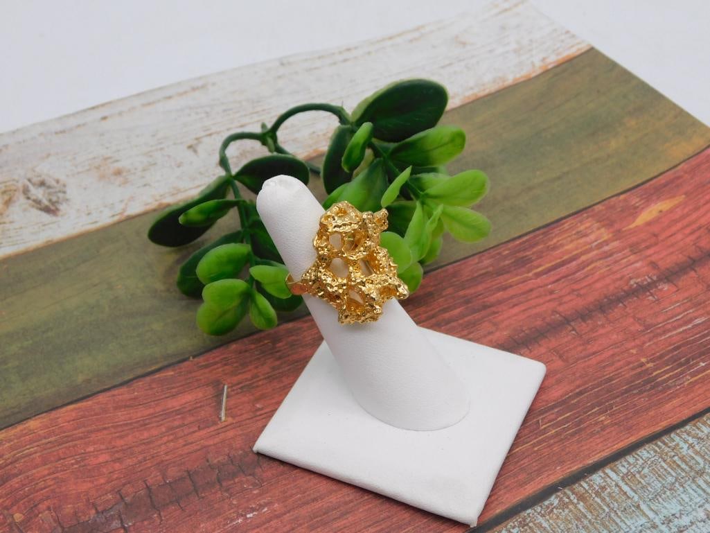 HAMMERED GOLD TONE RING - 2