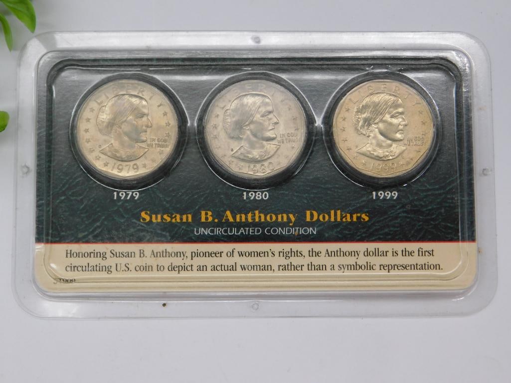 SUSAN B ANTHONY DOLLARS UNCIRCULATED CONDITION DISPLAY VINTAGE ANTIQUE: SUSAN B ANTHONY DOLLARS UNCIRCULATED CONDITION DISPLAY VINTAGE ANTIQUE