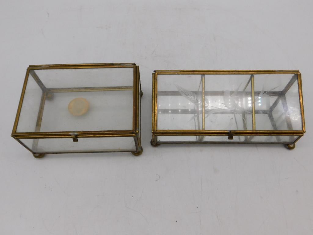 VINTAGE BRASS AND GLASS BOXES TRINKET BOXES CURIO DISPLAY (1 of 2)