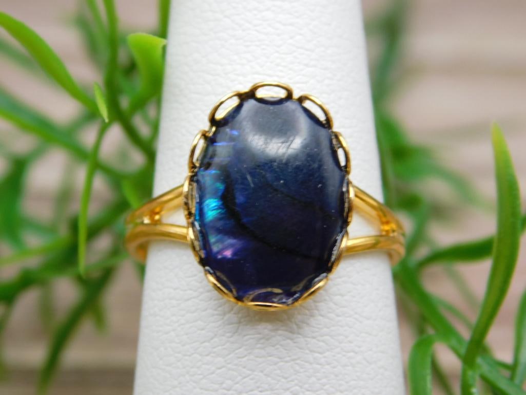 ABALONE STONE ADJUSTABLE RING ROCK STONE LAPIDARY SPECIMEN: ABALONE STONE ADJUSTABLE RING ROCK STONE LAPIDARY SPECIMEN