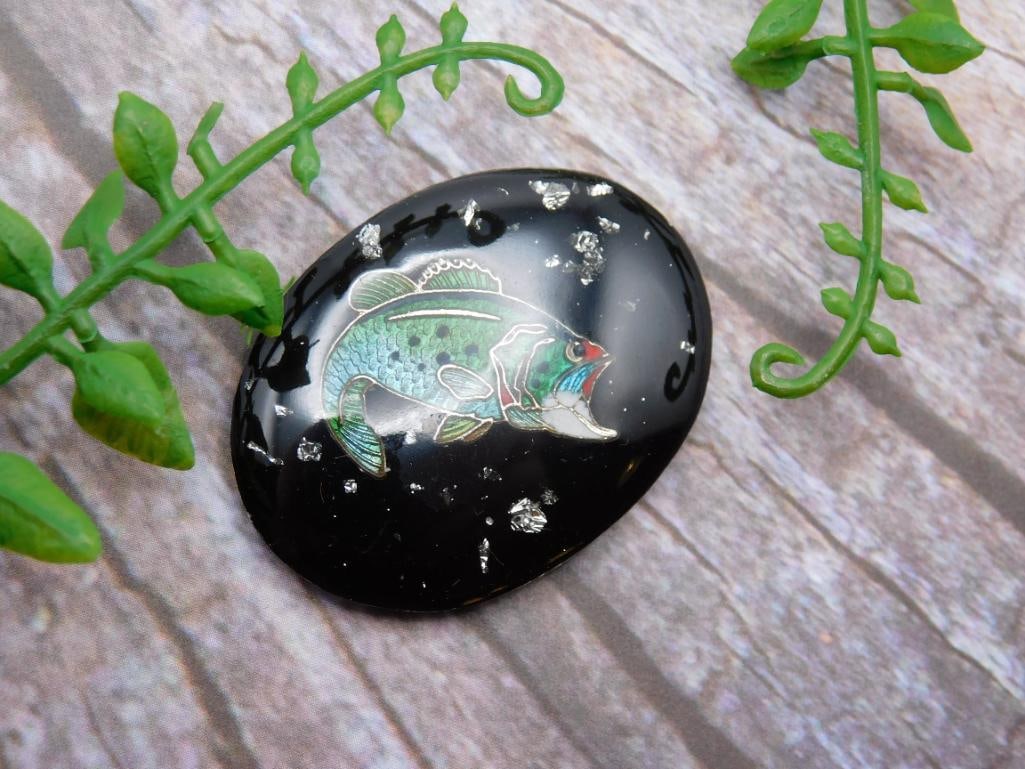 SILVER FLAKE BASS CABOCHON ROCK STONE LAPIDARY SPECIMEN: SILVER FLAKE BASS CABOCHON ROCK STONE LAPIDARY SPECIMEN