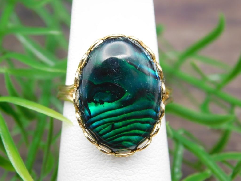 ABALONE STONE RING ROCK STONE LAPIDARY SPECIMEN: ABALONE STONE RING ROCK STONE LAPIDARY SPECIMEN